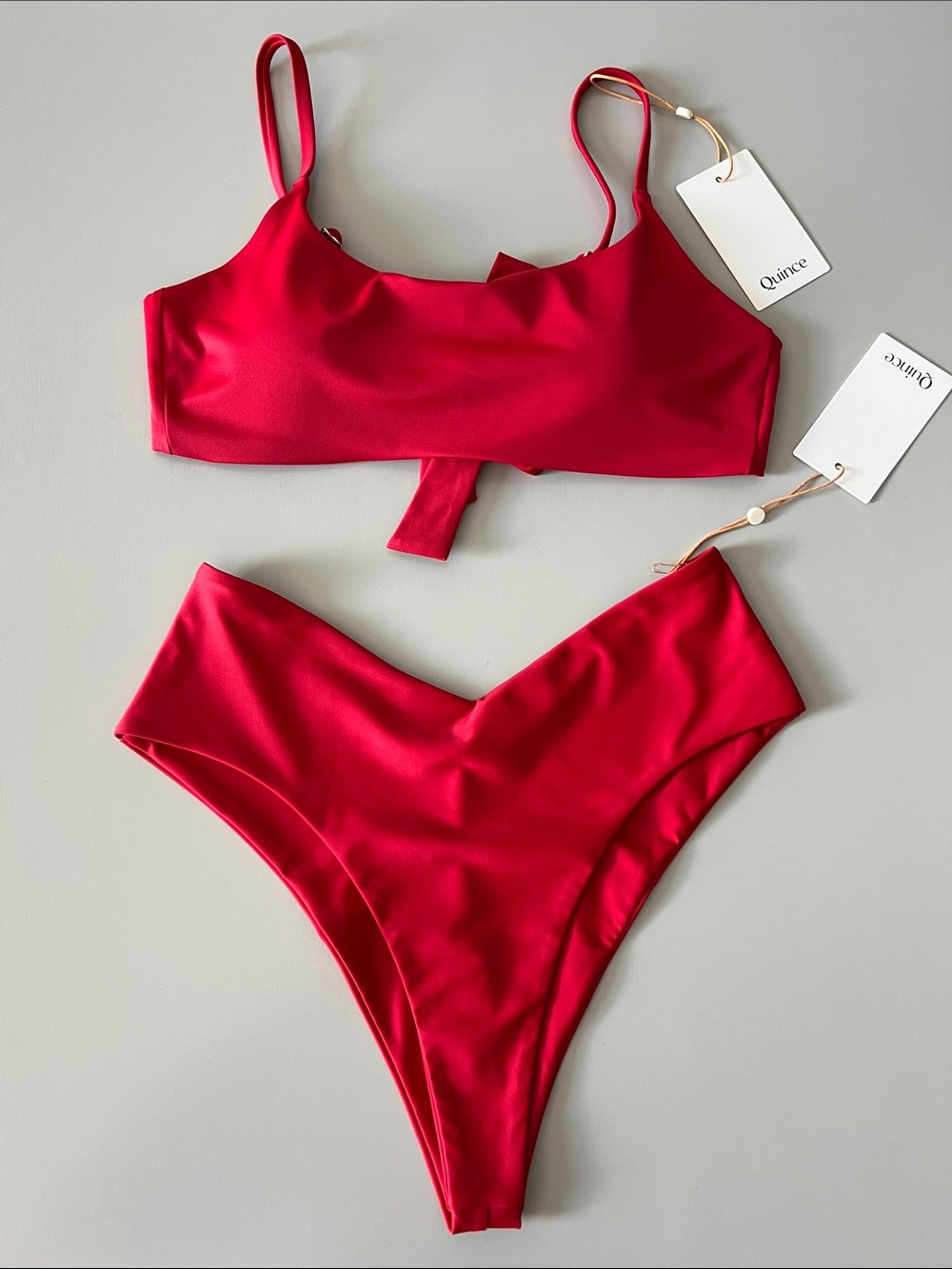 Quince Italian Bikini Set Scoop-neck Top & High Rise High Leg Bikini Bottom